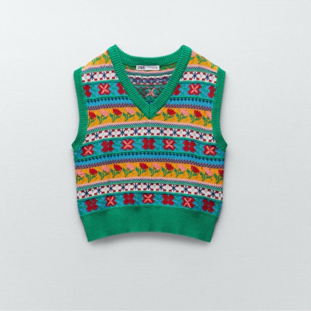 Zara - Floral Jacquard Knit Vest